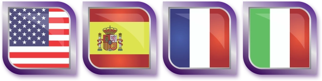 Inglês, espanhol, francês e italiano