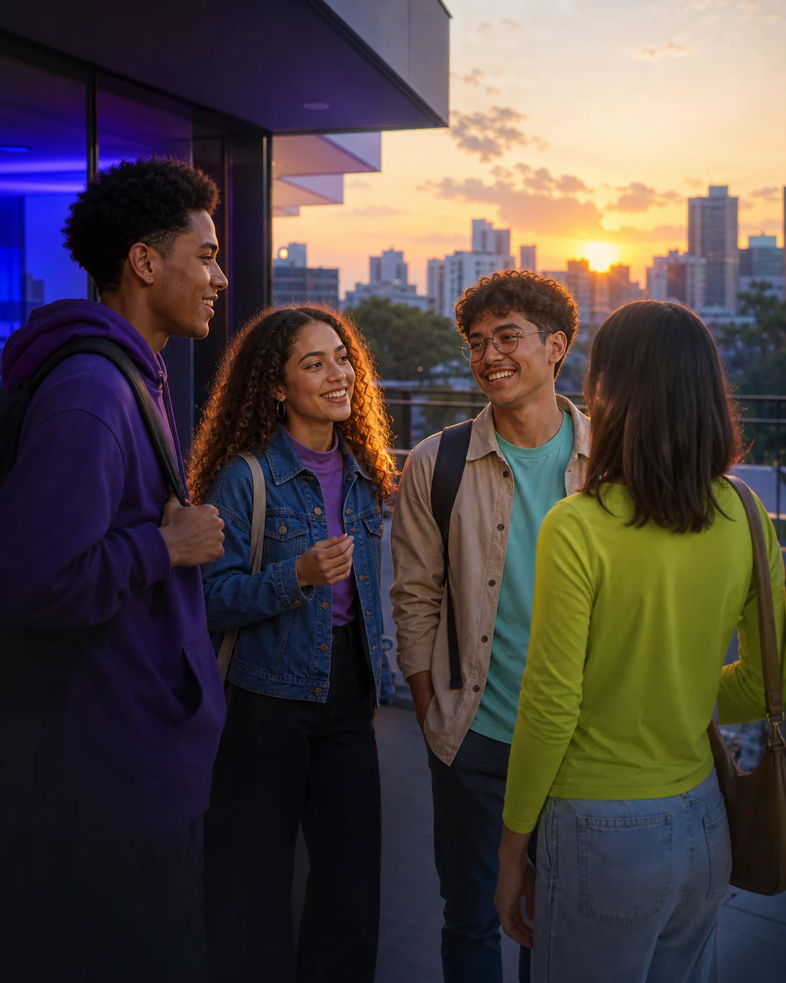 Jovens estudantes Yázigi conversando ao ar livre