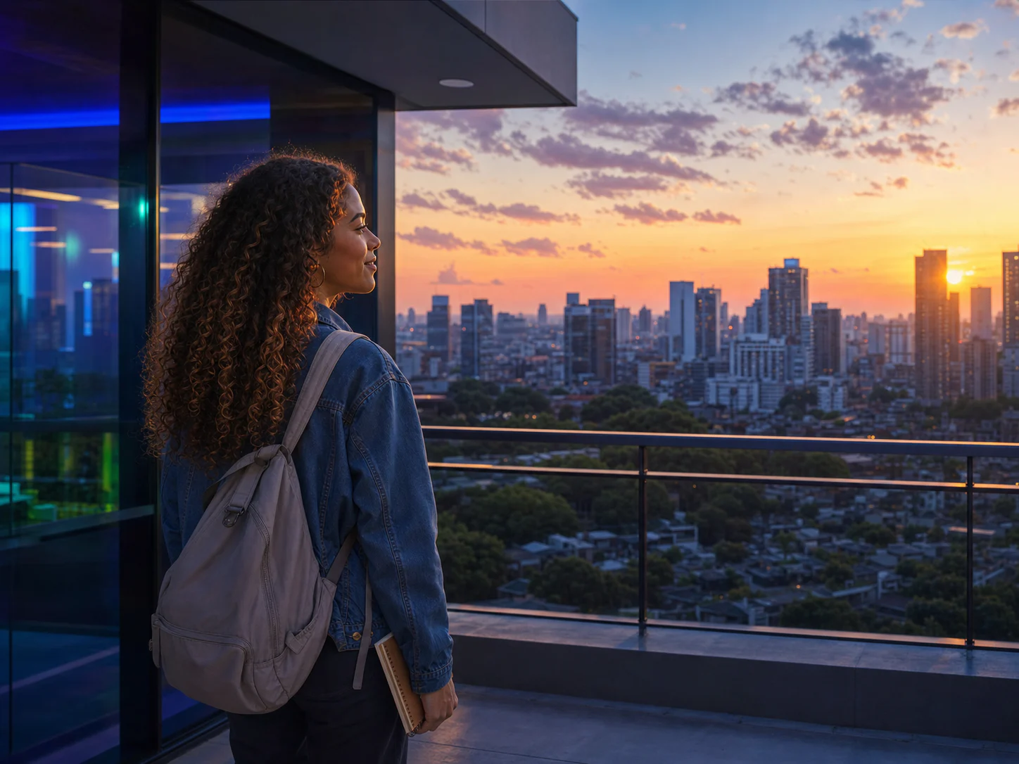 Estudante Yázigi contemplando a cidade depois da aula